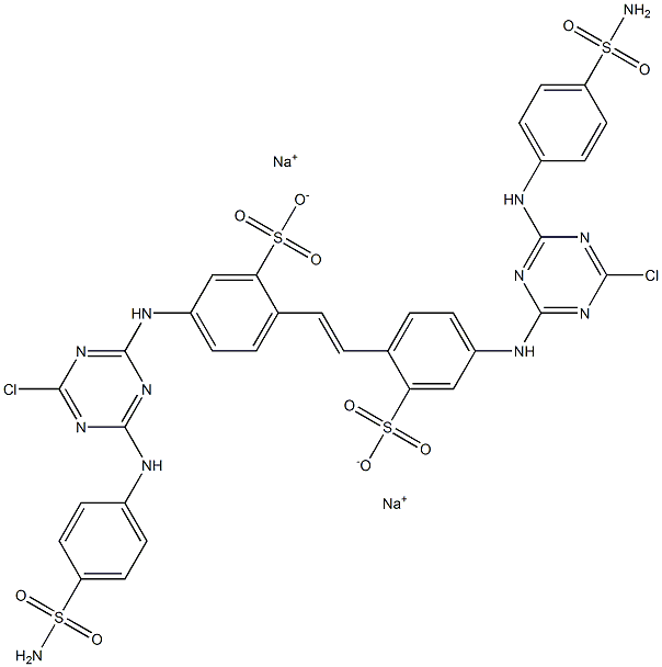 4,4'-ビス[4-クロロ-6-(p-スルファモイルアニリノ)-1,3,5-トリアジン-2-イルアミノ]-2,2'-スチルベンジスルホン酸ジナトリウム 化学構造式