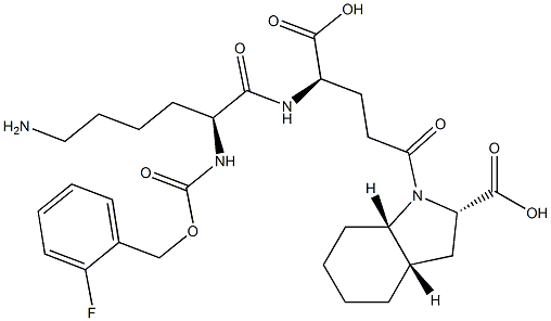(2S,3aS,7aS)-Octahydro-1-[(4R)-4-[[(2S)-6-amino-2-[(2-fluorobenzyloxy)carbonylamino]hexanoyl]amino]-4-carboxybutyryl]-1H-indole-2-carboxylic acid Structure