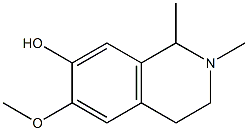 1,2,3,4-テトラヒドロ-6-メトキシ-1,2-ジメチルイソキノリン-7-オール 化学構造式