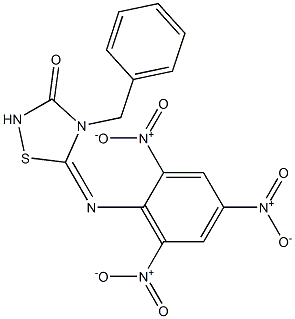 4-ベンジル-5-(2,4,6-トリニトロフェニルイミノ)-4,5-ジヒドロ-1,2,4-チアジアゾール-3(2H)-オン 化学構造式