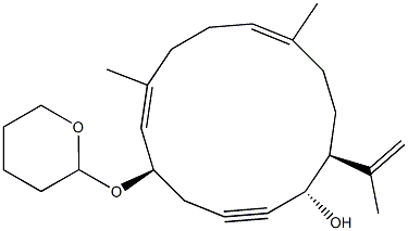 (1S,5R,6E,10E,14S)-14-(1-Methylethenyl)-7,11-dimethyl-5-[(tetrahydro-4H-pyran)-2-yloxy]cyclotetradeca-6,10-dien-2-yn-1-ol Struktur