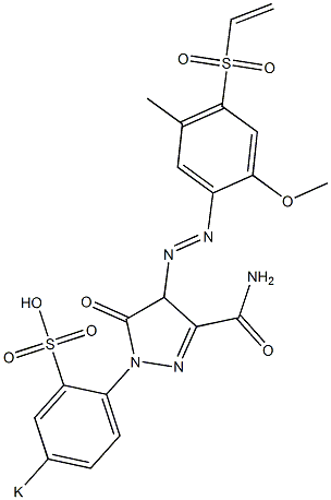 5-Oxo-1-(p-potassiosulfophenyl)-4-(2-methoxy-5-methyl-4-vinylsulfonylphenylazo)-2-pyrazoline-3-carboxamide,,结构式