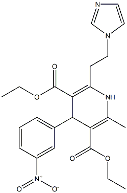 6-(2-(1H-イミダゾール-1-イル)エチル)-4-(3-ニトロフェニル)-2-メチル-1,4-ジヒドロピリジン-3,5-ジカルボン酸3-エチル5-エチル 化学構造式