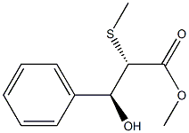 (2S,3S)-2-(メチルチオ)-3-ヒドロキシ-3-フェニルプロパン酸メチル 化学構造式