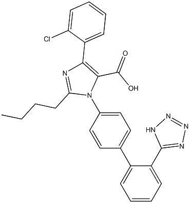 2-Butyl-4-(2-chlorophenyl)-1-[2'-(1H-tetrazol-5-yl)-1,1'-biphenyl-4-yl]-1H-imidazole-5-carboxylic acid,,结构式