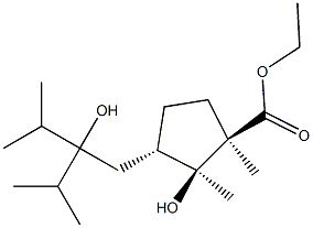 (1R,2S,3S)-2-ヒドロキシ-3-(2-ヒドロキシ-3-メチル-2-イソプロピルブチル)-1,2-ジメチルシクロペンタン-1-カルボン酸エチル 化学構造式