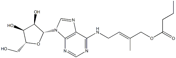 N-[(E)-3-メチル-4-ブタノイルオキシ-2-ブテニル]アデノシン 化学構造式