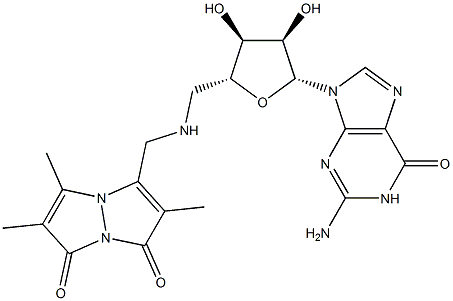 N-(5'-Guanylyl)(1,7-dioxo-2,5,6-trimethyl-1H,7H-pyrazolo[1,2-a]pyrazol-3-yl)methanamine Struktur