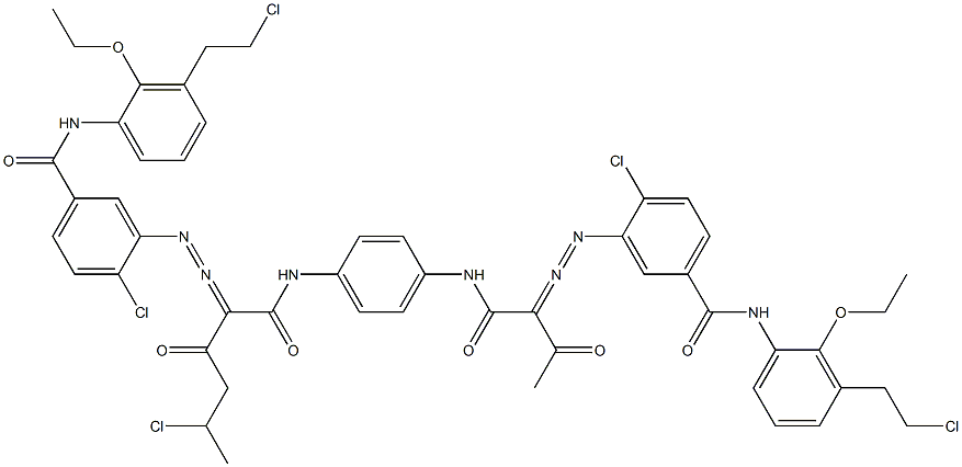 3,3'-[2-(1-Chloroethyl)-1,4-phenylenebis[iminocarbonyl(acetylmethylene)azo]]bis[N-[3-(2-chloroethyl)-2-ethoxyphenyl]-4-chlorobenzamide] Structure