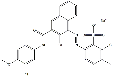 2-Chloro-3-methyl-6-[[3-[[(3-chloro-4-methoxyphenyl)amino]carbonyl]-2-hydroxy-1-naphtyl]azo]benzenesulfonic acid sodium salt Structure