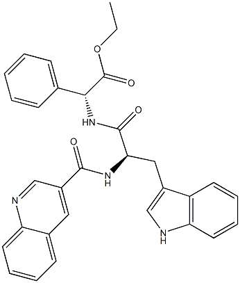 (R)-2-[(R)-3-(1H-インドール-3-イル)-2-(3-キノリニルカルボニルアミノ)プロパノイルアミノ]-2-フェニル酢酸エチル 化学構造式