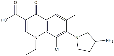 8-Chloro-1-ethyl-6-fluoro-1,4-dihydro-4-oxo-7-(3-amino-1-pyrrolidinyl)quinoline-3-carboxylic acid 结构式