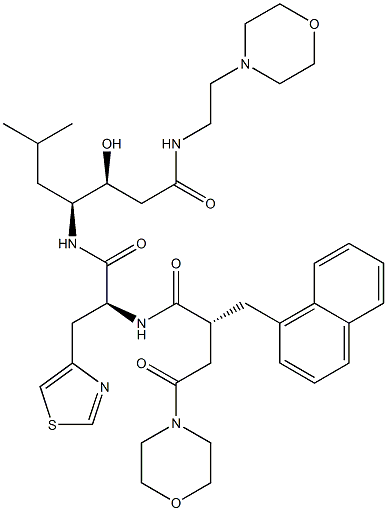 (3S,4S)-3-Hydroxy-6-methyl-4-[[(2S)-3-(4-thiazolyl)-2-[[(2R)-2-(morpholinocarbonylmethyl)-3-(1-naphthalenyl)propionyl]amino]propionyl]amino]-N-(2-morpholinoethyl)heptanamide Struktur