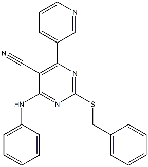 2-Benzylthio-6-(3-pyridinyl)-4-phenylaminopyrimidine-5-carbonitrile,,结构式