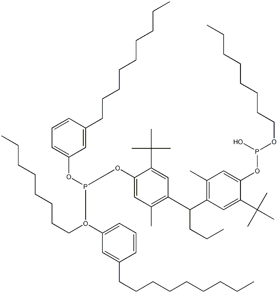 [Butylidenebis(2-tert-butyl-5-methyl-4,1-phenyleneoxy)]bis(phosphonous acid)O,O'-dioctyl O,O'-bis(3-nonylphenyl) ester Structure