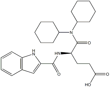 (R)-5-(Dicyclohexylamino)-4-[((1H-indol-2-yl)carbonyl)amino]-5-oxopentanoic acid 结构式