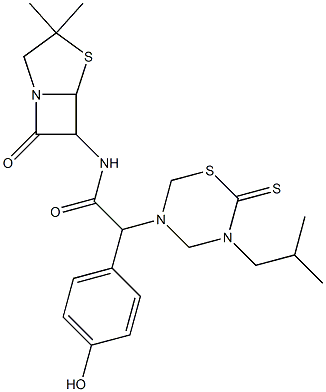 7-オキソ-3,3-ジメチル-6-[[[(テトラヒドロ-2-チオキソ-3-(2-メチルプロピル)-2H-1,3,5-チアジアジン)-5-イル](4-ヒドロキシフェニル)アセチル]アミノ]-4-チア-1-アザビシクロ[3.2.0]ヘプタン 化学構造式