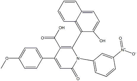 1-(3-Nitrophenyl)-6-(2-hydroxynaphthalen-1-yl)-4-(4-methoxyphenyl)-2-oxo-1,2-dihydropyridine-5-carboxylic acid 结构式