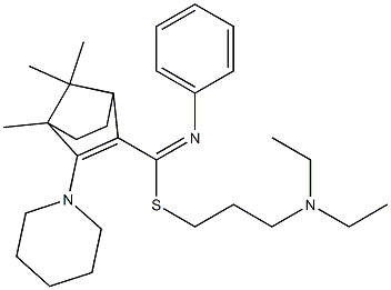 4,7,7-Trimethyl-3-piperidino-N-phenylbicyclo[2.2.1]hept-2-ene-2-carbimidothioic acid [3-(diethylamino)propyl] ester|