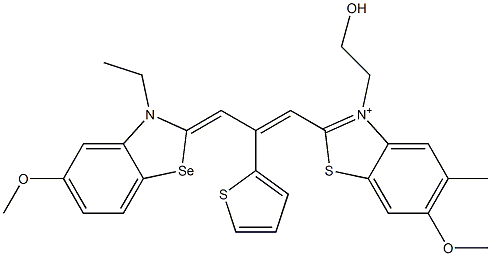 2-[3-(3-エチル-5-メトキシベンゾセレナゾール-2(3H)-イリデン)-2-(2-チエニル)-1-プロペニル]-3-(2-ヒドロキシエチル)-6-メトキシ-5-メチルベンゾチアゾール-3-イウム 化学構造式