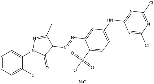 4-(4,6-ジクロロ-1,3,5-トリアジン-2-イルアミノ)-2-[1-(o-クロロフェニル)-4,5-ジヒドロ-5-オキソ-3-メチル-1H-ピラゾール-4-イルアゾ]ベンゼンスルホン酸ナトリウム 化学構造式