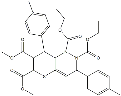 3,8-ビス(p-メチルフェニル)-1,2,3,5,8,8a-ヘキサヒドロ-1,2-ジアザ-5-チアナフタレン-1,2,6,7-テトラカルボン酸1,2-ジエチル6,7-ジメチル 化学構造式