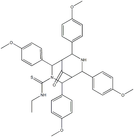 N-Ethyl-9-oxo-2,4,6,8-tetrakis(p-methoxyphenyl)-3,7-diazabicyclo[3.3.1]nonane-3-carbothioamide 结构式