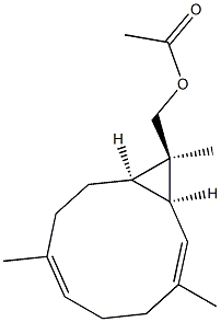 (1S,2E,6E,10R,11R)-3,7,11-Trimethylbicyclo[8.1.0]undeca-2,6-diene-11-methanol acetate Struktur