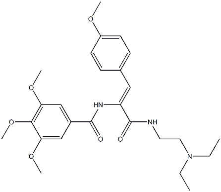 N-[2-(ジエチルアミノ)エチル]-3-(4-メトキシフェニル)-2-(3,4,5-トリメトキシベンゾイルアミノ)プロペンアミド 化学構造式