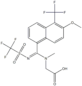 [N-Methyl-N-[[(trifluoromethyl)sulfonylimino][5-(trifluoromethyl)-6-methoxy-1-naphtyl]methyl]amino]acetic acid Struktur