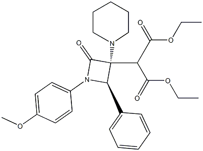 2-[(3R,4R)-3-Piperidino-1-(4-methoxyphenyl)-2-oxo-4-phenylazetidin-3-yl]malonic acid diethyl ester Struktur