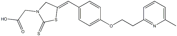 (5Z)-5-[4-[2-(6-メチル-2-ピリジニル)エトキシ]ベンジリデン]-2-チオキソチアゾリジン-3-酢酸 化学構造式