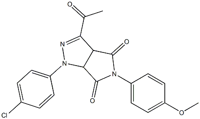 1,3a,4,5,6,6a-ヘキサヒドロ-3-アセチル-4,6-ジオキソ-5-(4-メトキシフェニル)-1-(4-クロロフェニル)ピロロ[3,4-c]ピラゾール 化学構造式