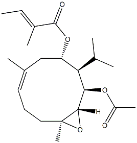 (1E,4S,5R,6R,7S,8S)-7,8-エポキシ-5-イソプロピル-2,8-ジメチル-1-シクロデセン-4,6-ジオール4-[(E)-2-メチル-2-ブテノアート]6-アセタート 化学構造式