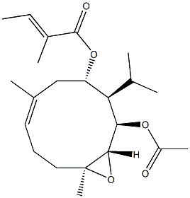 (1E,4S,5R,6R,7S,8S)-7,8-Epoxy-5-isopropyl-2,8-dimethyl-1-cyclodecene-4,6-diol 4-[(E)-2-methyl-2-butenoate]6-acetate 结构式