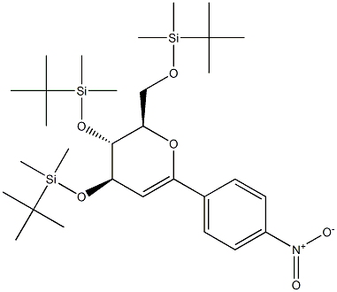 (4R,5R,6R)-5,6-Dihydro-2-(4-nitrophenyl)-4,5-bis(tert-butyldimethylsilyloxy)-6-(tert-butyldimethylsilyloxymethyl)-4H-pyran Struktur