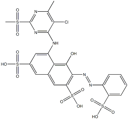 5-[[5-Chloro-6-methyl-2-(methylsulfonyl)-4-pyrimidinyl]amino]-4-hydroxy-3-[(2-sulfophenyl)azo]-2,7-naphthalenedisulfonic acid Struktur