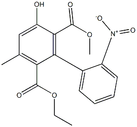 3-メチル-5-ヒドロキシ-2'-ニトロ-1,1'-ビフェニル-2,6-ジカルボン酸2-エチル6-メチル 化学構造式