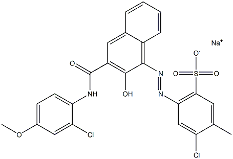 4-クロロ-3-メチル-6-[[3-[[(2-クロロ-4-メトキシフェニル)アミノ]カルボニル]-2-ヒドロキシ-1-ナフチル]アゾ]ベンゼンスルホン酸ナトリウム 化学構造式