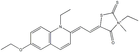 5-[2-[6-Ethoxy-1-ethylquinolin-2(1H)-ylidene]ethylidene]-3-ethyl-3-methyl-4-oxo-2-thioxothiazolidin-3-ium Struktur