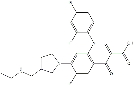1-(2,4-ジフルオロフェニル)-6-フルオロ-7-[3-(エチルアミノメチル)-1-ピロリジル]-4-オキソ-1,4-ジヒドロキノリン-3-カルボン酸 化学構造式