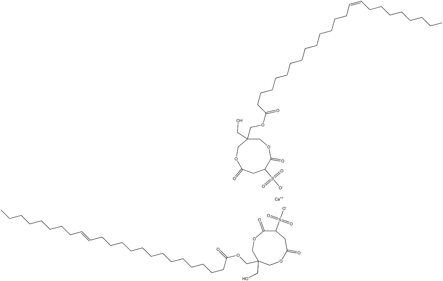 Bis[1-[[[(15Z)-1-oxo-15-tetracosenyl]oxy]methyl]-1-(hydroxymethyl)-4,7-dioxo-3,8-dioxacyclononane-6-sulfonic acid]calcium salt Structure