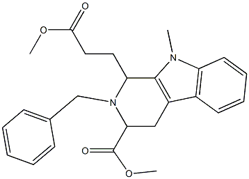 2-ベンジル-3-(メトキシカルボニル)-9-メチル-1,2,3,4-テトラヒドロ-9H-ピリド[3,4-b]インドール-1-プロパン酸メチル 化学構造式