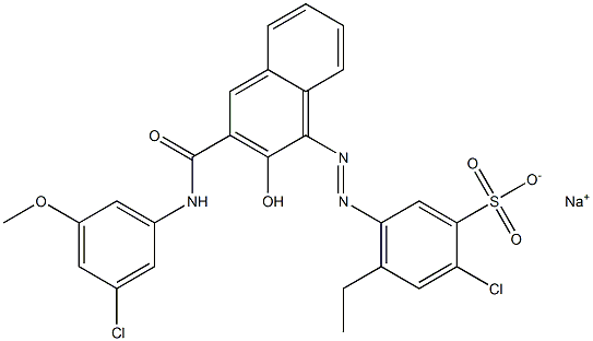 2-クロロ-4-エチル-5-[[3-[[(3-クロロ-5-メトキシフェニル)アミノ]カルボニル]-2-ヒドロキシ-1-ナフチル]アゾ]ベンゼンスルホン酸ナトリウム 化学構造式