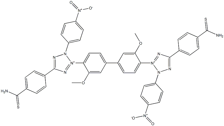 3,3'-[3,3'-Dimethoxy[1,1'-biphenyl]-4,4'-diyl]bis[5-[4-(aminothioxomethyl)phenyl]-2-(4-nitrophenyl)-2H-tetrazol-3-ium],,结构式