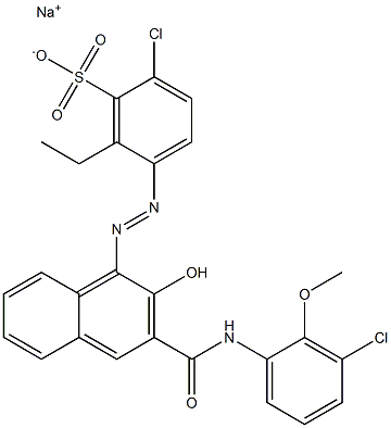 2-クロロ-6-エチル-5-[[3-[[(3-クロロ-2-メトキシフェニル)アミノ]カルボニル]-2-ヒドロキシ-1-ナフチル]アゾ]ベンゼンスルホン酸ナトリウム 化学構造式