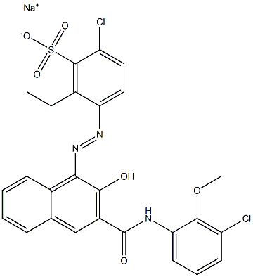 2-Chloro-6-ethyl-5-[[3-[[(3-chloro-2-methoxyphenyl)amino]carbonyl]-2-hydroxy-1-naphtyl]azo]benzenesulfonic acid sodium salt,,结构式