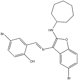 5-Bromo-3-[(2-hydroxy-5-bromobenzylidene)amino]-2-(cycloheptylamino)benzofuran Structure
