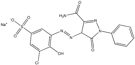 3-Chloro-4-hydroxy-5-[(5-oxo-3-carbamoyl-1-phenyl-4,5-dihydro-1H-pyrazol-4-yl)azo]benzenesulfonic acid sodium salt Structure