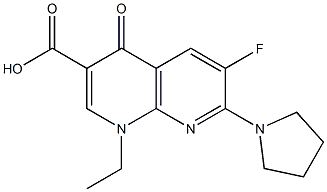 1-エチル-1,4-ジヒドロ-6-フルオロ-7-(ピロリジン-1-イル)-4-オキソ-1,8-ナフチリジン-3-カルボン酸 化学構造式